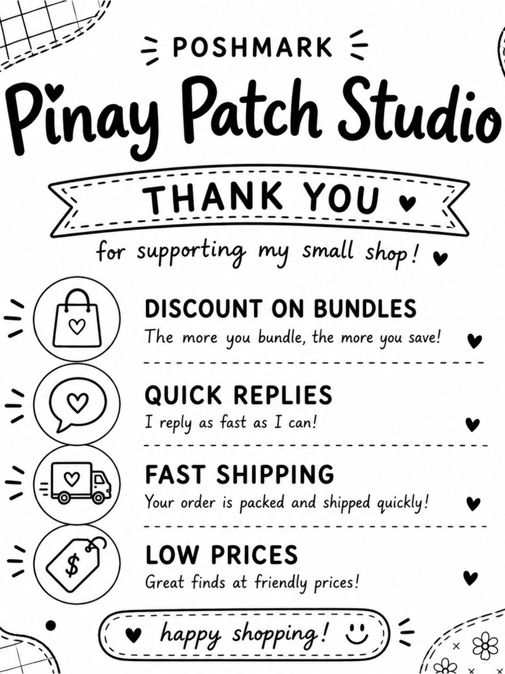 Pinay Patch Studio Thank You Card - Black & White